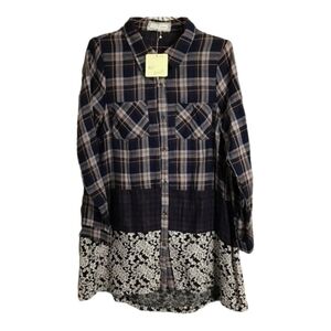 NWT A’reve Plaid Multi Media Tunic Top or Dress Small Modest Dark Academia